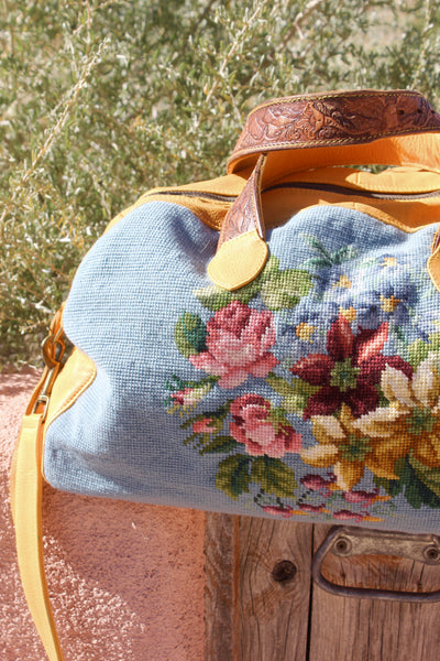 Indigo Floral Needlepoint Honeywood Overnighter Bag One 0f A Kind And