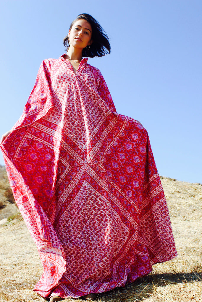 Stunning 1970s Phool Block Print Bohemian Dress