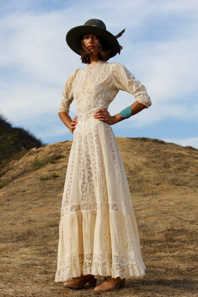 Antique Victorian Era Lace Wedding Dress WOWZA