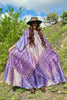 1970s Zodiac Silk Bohemian Block Print Maxi Dress