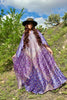 1970s Zodiac Silk Bohemian Block Print Maxi Dress