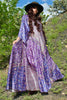 1970s Zodiac Silk Bohemian Block Print Maxi Dress