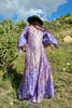 1970s Zodiac Silk Bohemian Block Print Maxi Dress