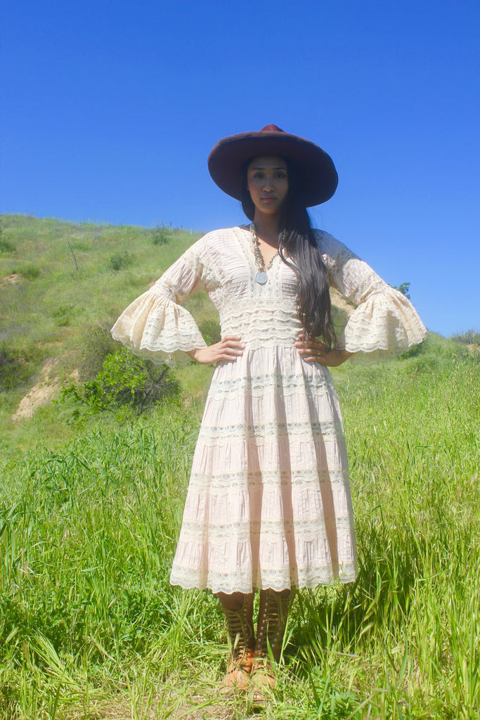 1970s Bohemian Folk Mexican Wedding Dress