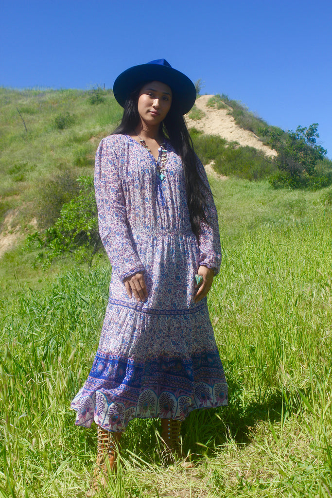 "Lilac Peacocks" Gauzy Indian Cotton Dress