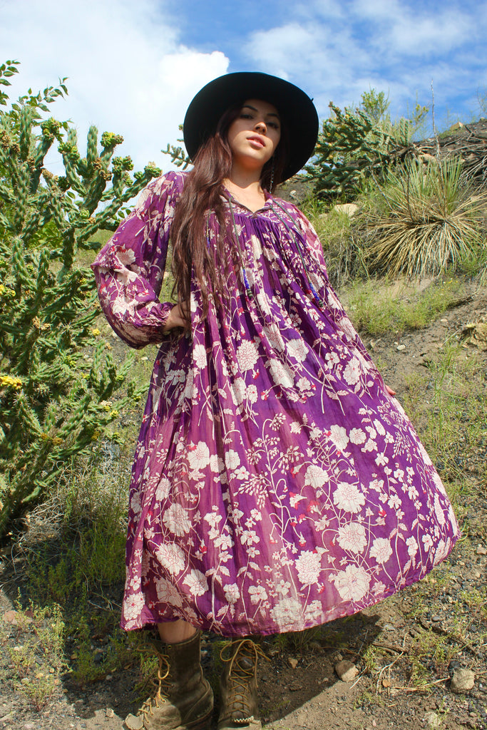 1970s Gauzy Purple Adini Indian Dress
