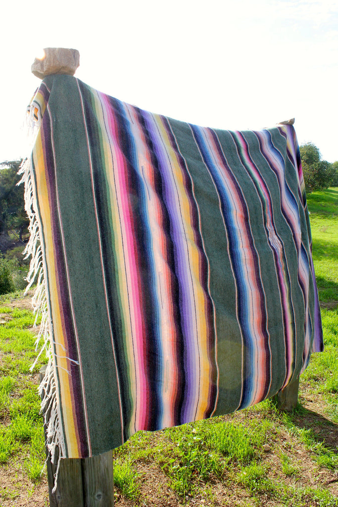 Mexican Saltillo Blanket "Hunter Green" Mid Century Beauty