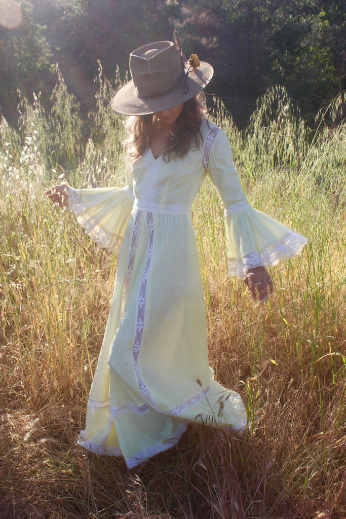 "Lemon Chiffon" 1970s Exquisite Mexican Wedding Dress
