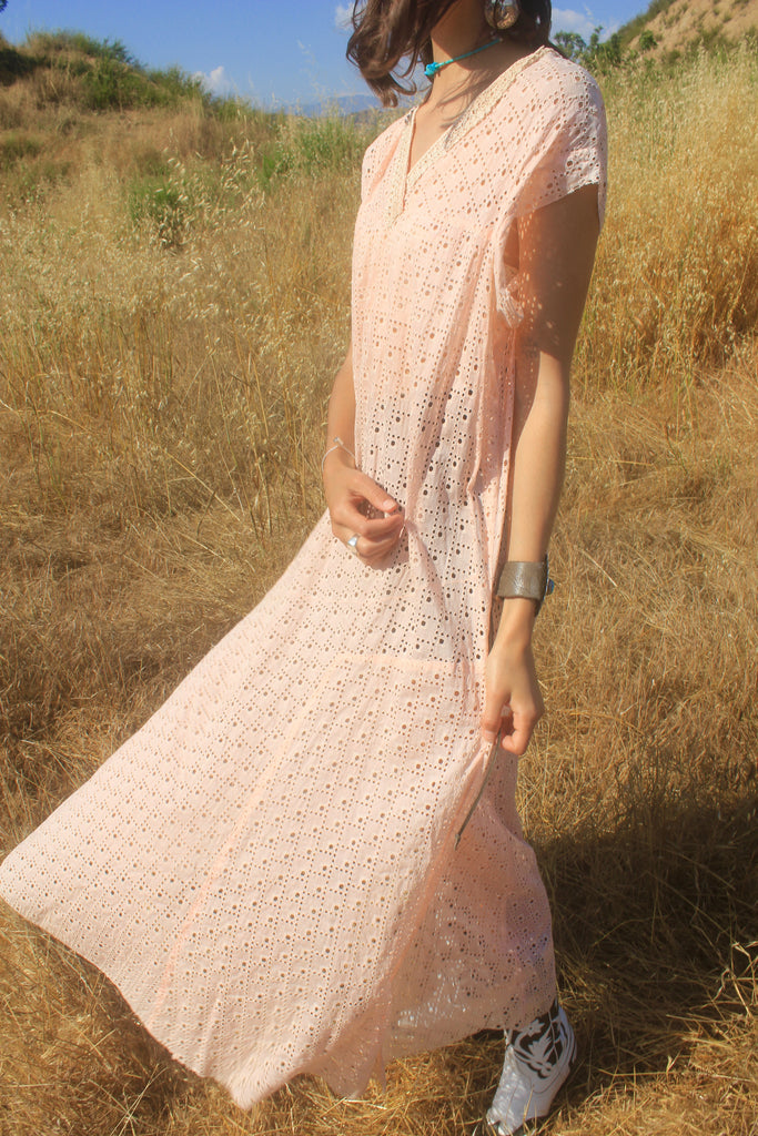 1920s Cotton Eyelet Dress with Crochet trim Size Large