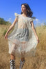 1920s Organza Flutter Sleeve Embroidered Dress