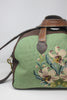 Antique Hand Embroidered Lillies Honeywood Vintage Original Overnighter Deerskin Bag