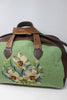 Antique Hand Embroidered Lillies Honeywood Vintage Original Overnighter Deerskin Bag