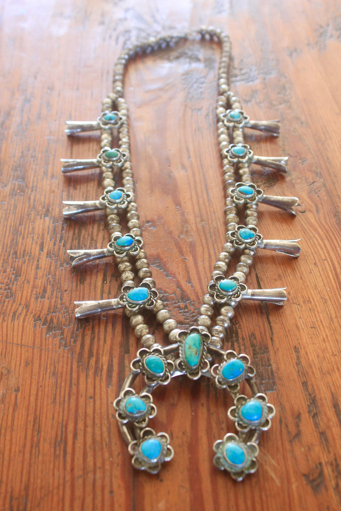 Large Old Pawn Sterling Navajo Squash Blossom