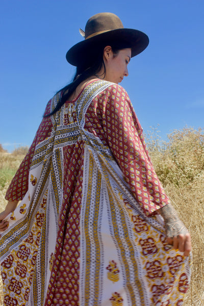 The Ultimate 1970s Goddess Dress Cotton Block Print Caftan part II Deadstock