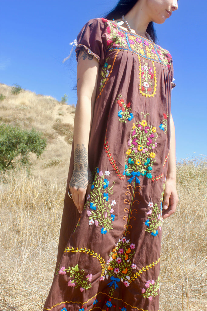1970s Hand Embroidered Mexican Maxi Dress