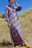 "The Bohemian Hostess" 1970s Block Print Mirrored Maxi Dress