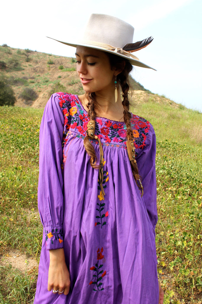 "Pretty Purple" Vintage Hand Embroidered Oaxacan Maxi Dress
