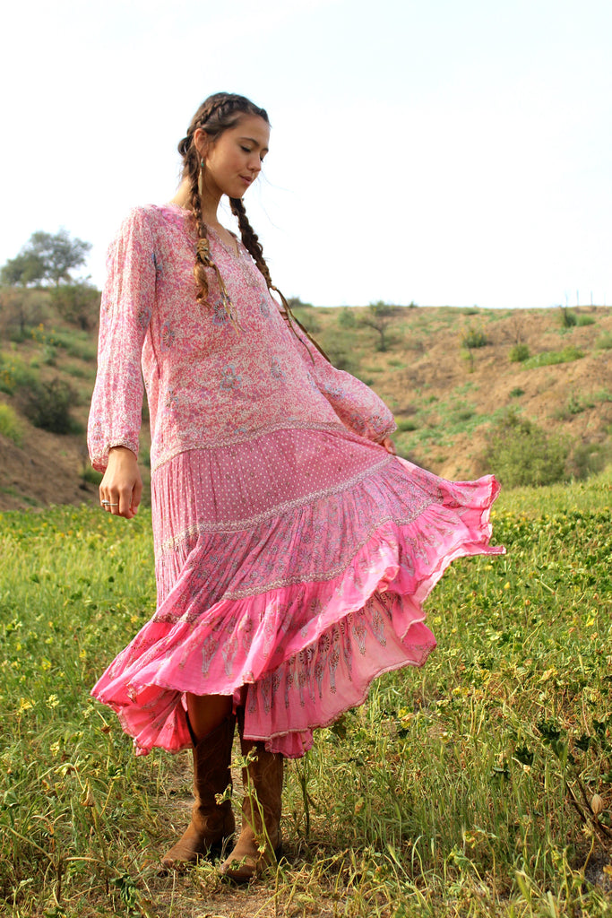 Stunning Vintage Adini Gauzy Indian Cotton Dress Circa 1970s