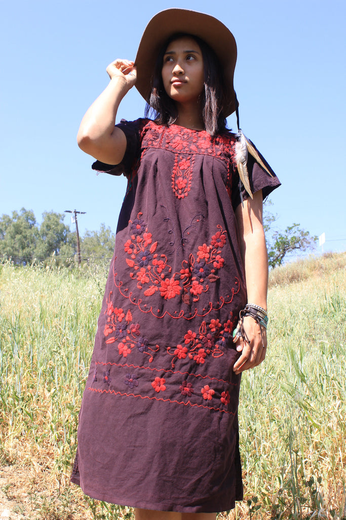 Overdyed Vintage Hand Embroidered Mexican Dress