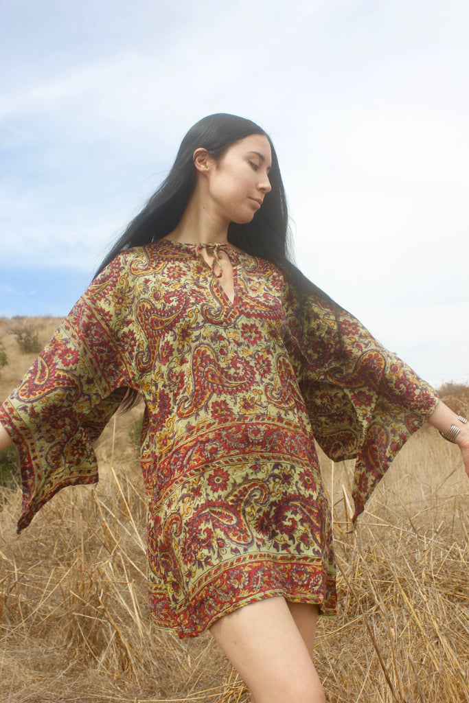 1970s Handwoven Indian Block Print Tunic Size Medium