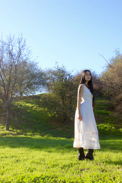 lawn cotton dress Antique Edwardian Dress: Cream Plaid Lace Trim, Extra Small Antique Embroidered Cotton Lawn Dress