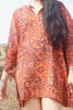 1970s Handwoven Indian Block Print Tunic Size Medium Burnt Orange and Eggplant