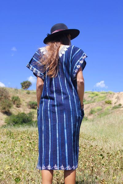 Vintage African Indigo Tunic with Chain Stitch Embroidery – Honeywood