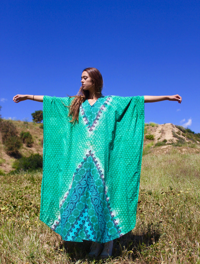 "Emerald Kaftan" Vintage Indian Cotton Kaftan