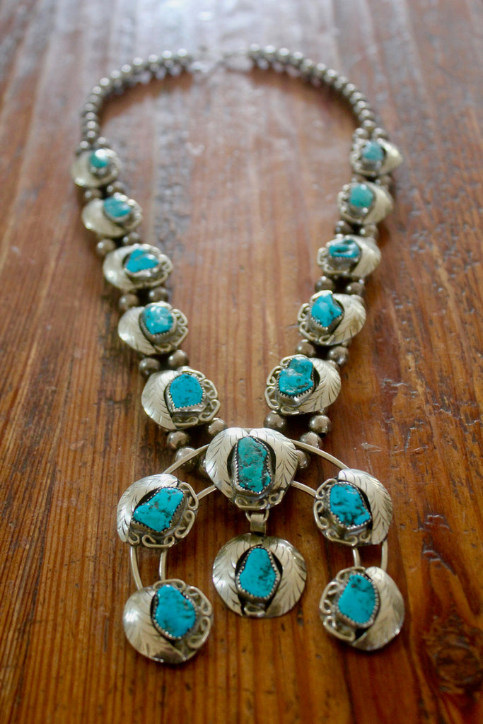 Reserved 1960s 1970s Sterling and Turquoise Navajo Squash Blossom