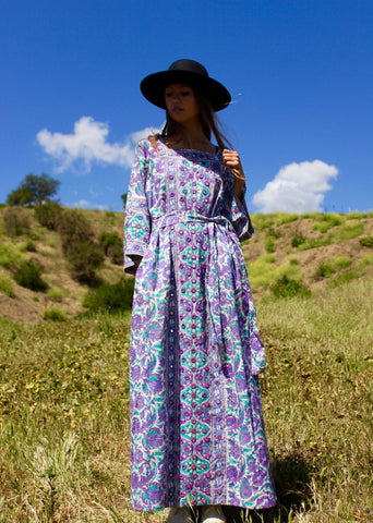 "Lilac Love" Vintage Ramona Rull Block Print Maxi Dress