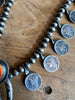 Rare Vintage Navajo Mercury Dime and Shiny Oyster Sterling Silver Squash Blossom
