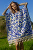 "Poncho Azul" Handmade Mexican Embroidered Poncho Circa 1970s