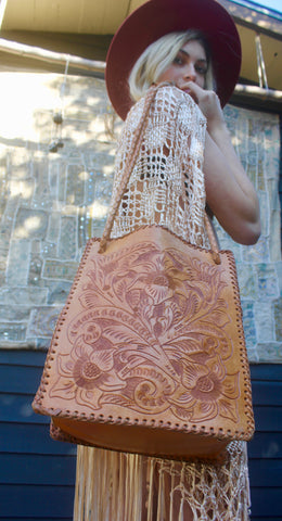 "Lily of the Valley" 1960s Hand Tooled Leather Purse