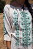 1970s Natural Gauzy Cotton Hand Embroidered Folk Peasant Blouse