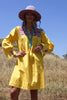 Lemon Yellow Mexican Hand Embroidered Tunic Dress