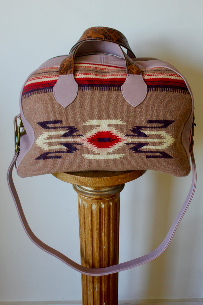 Honeywood Original "Gypsy Overnighter" Bag Antique Chimayo Textile and Deerskin Carpet Bag