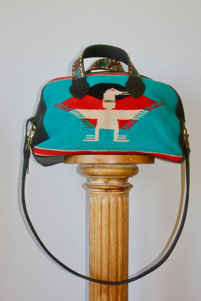 Honeywood Original Overnighter Bag with Mid-Century Chimayo Thunderbird and Elk Hide