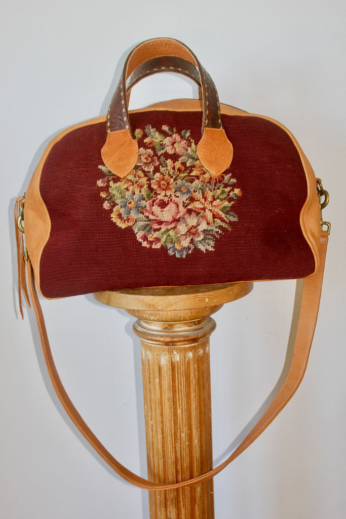 Honeywood Original "Gypsy Overnighter" Bag Antique Needlepoint Carpet Bag