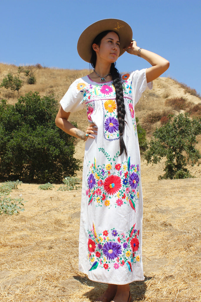 Vintage Mexican Maxi Hand Embroidered Wedding Dress