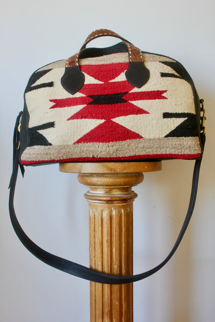 Honeywood Original Overnighter Bag Antique Navajo Textile with Elk Hide One of a Kind