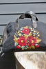 Honeywood Original Antique Poppy Needlepoint Overnighter Bag Elk Hide