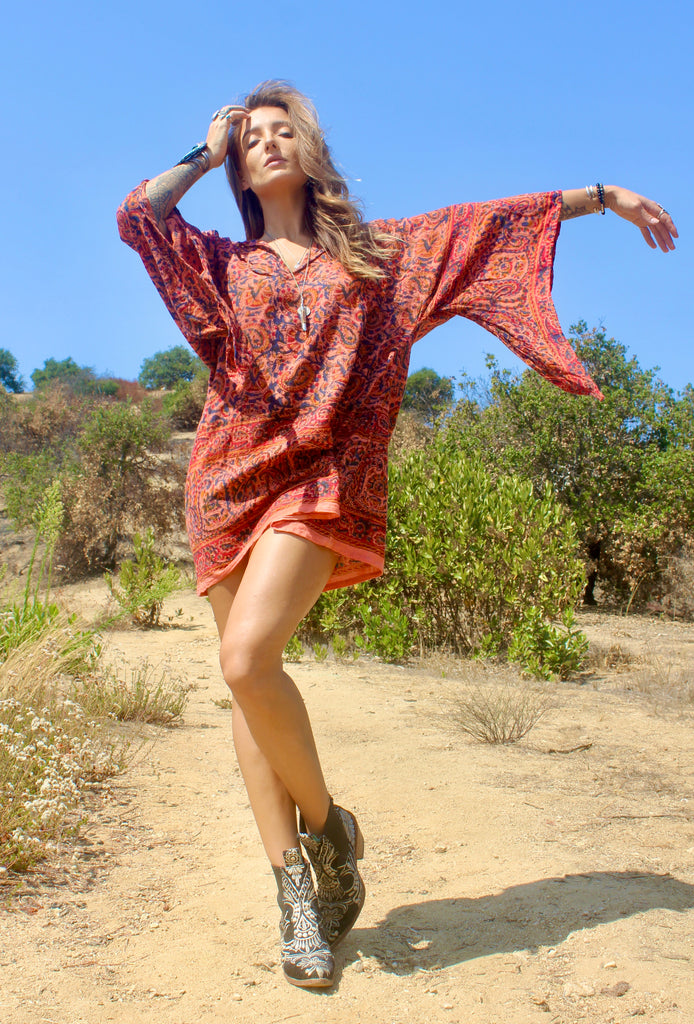 Rare 1970s Handwoven Indian Block Print Mini Dress