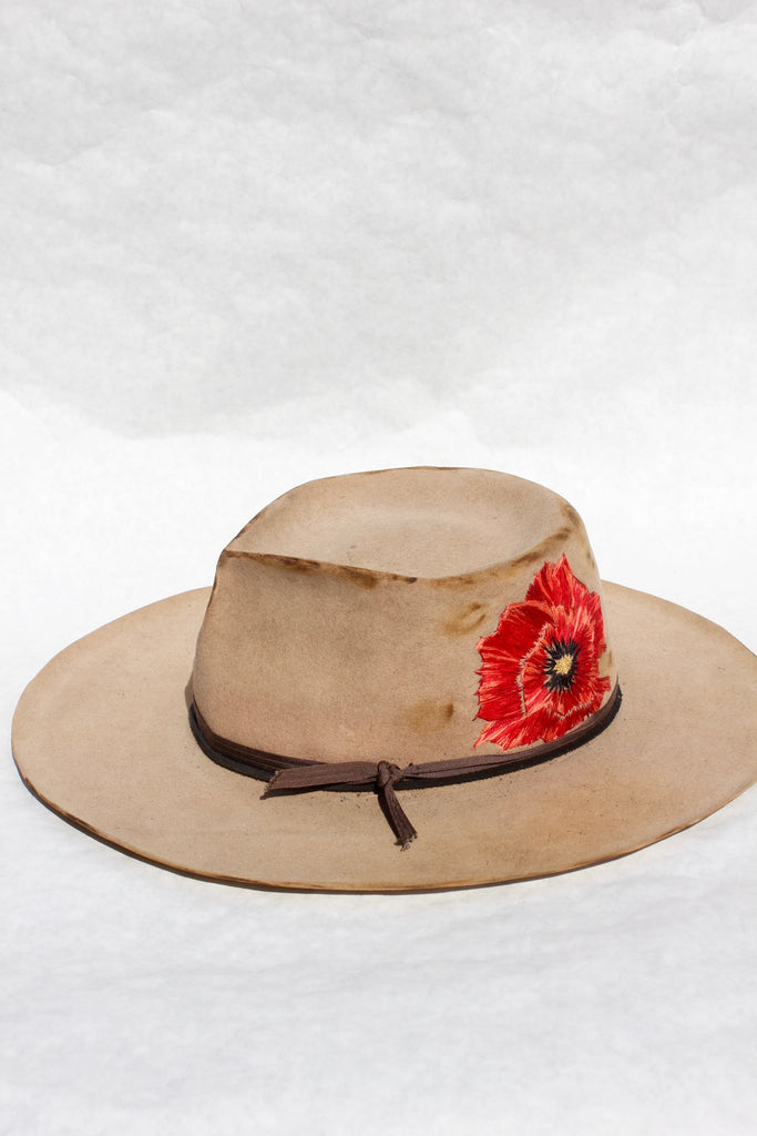 "Red Chief Poppy" Hand Embroidered Honeywood/Lone Hawk Collaboration