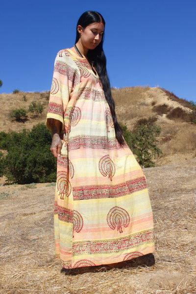 The Honeywood Kaftan One-of-a-Kind Vintage Indian Block Print