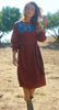 "Chocolate & Turquoise" Vintage Hand Embroidered Artisan Made Mexican Dress
