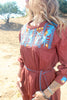 "Chocolate & Turquoise" Vintage Hand Embroidered Artisan Made Mexican Dress