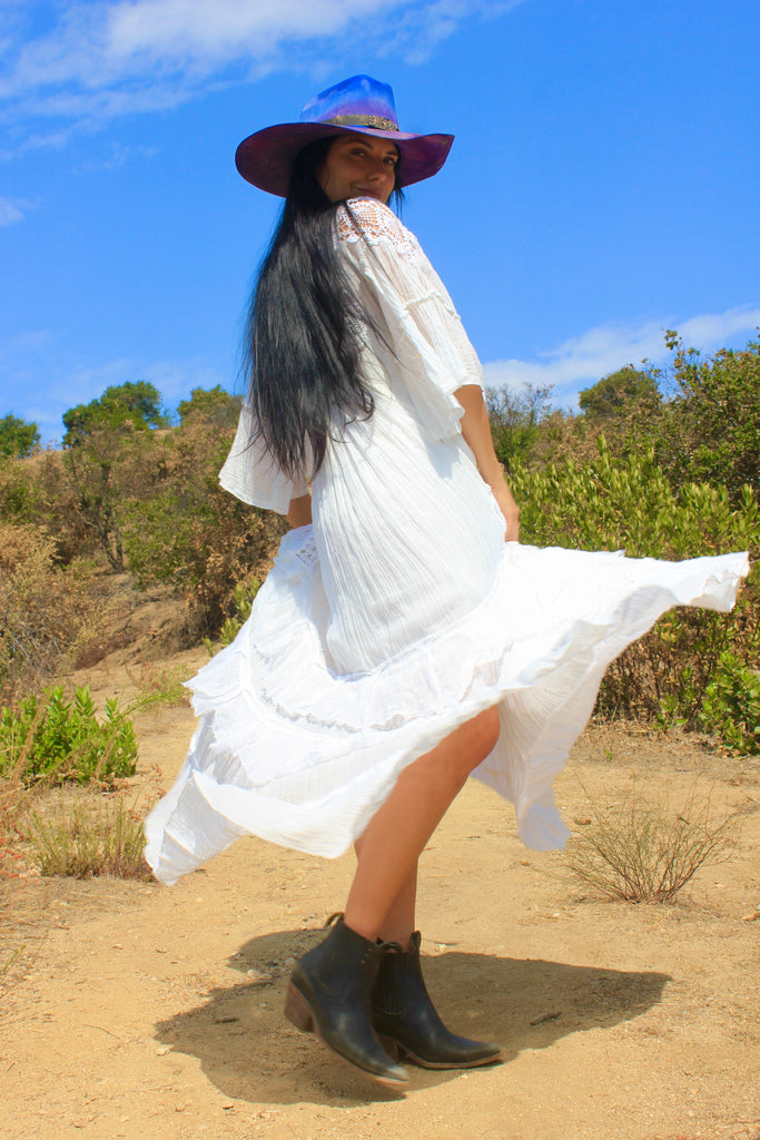 A Honeywood Exclusive Handmade Antique Crochet and Cotton Gauze Maxi Dress S/M