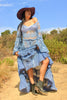A Honeywood Exclusive Handmade Indigo Antique Crochet and Gauze XL Maxi Dress XL