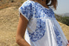 Large "Shades of Indigo" Hand Embroidered Oaxacan Dress Circa 1970s