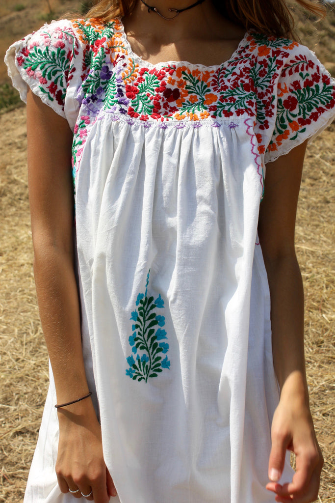 "Oaxacan Rainbow" 1970s Hand Embroidered Mexican Maxi Dress